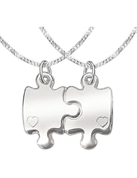 CLEVER SCHMUCK-SET Silberne Freundschaftsanhänger Puzzleteil 22 x 26 mm teilbar glänzend mit je einem kleinen...