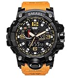 Herren-Sportuhr, wasserdichte digitale LED-Armbanduhr für Herren, große Herrenuhr, military-orange