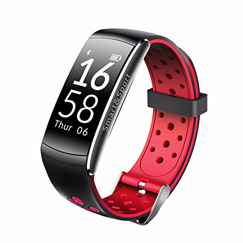 Preisvergleich Produktbild Fitness Aktivitäts Tracker, WOTUMEO Herzfrequenz Messgerät Smart Bracelet Wasserdicht Bluetooth Armband Schrittzähler Entfernung Kalorienzähler Sport Health Smartband Fitness Armbanduhr Kompatibel mit IOS und Android (Schwarz&Rot)