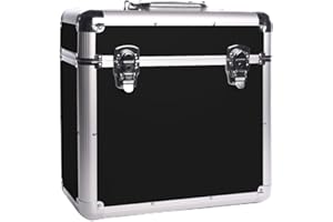 MAGNA RETAIL Vinyl LP Storage Box | 12" Record Case | Heavy Duty Lockable Aluminium Box | Vinyl Record Storage | Large Capacity Holds Upto 50 | DJ Metal Case (Black)