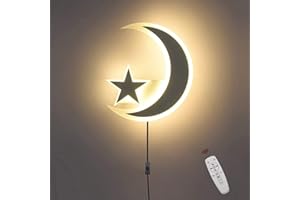 WRMING LED kinderzimmer Wandlampe mit stecker, 15W Mond Wandleuchte kinder Dimmbar Wandleuchten Mit Fernbedienung & 150cm kabel, WandDeko Lampe für Jungen Mädchen