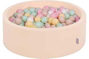 KiddyMoon Rund Bällebad Bällepool 90X30cm/300 Bälle ∅ 7Cm Ballgruben Für Babys Spielbad Kleinkinder, Beige:Pastellbeige/Pastellgelb/Weiß/Minze/Puderrosa