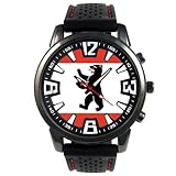 Timest - Deutschland Berlin Länder Flaggen Herrenuhr mit Silikonarmband in schwarz Rund Analog Quarz SF408CC