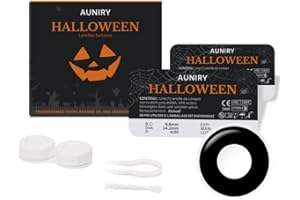 AUNIRY Lentilles Halloween Noire : 1 Paire (2 Pcs) Annuelle & Sans Correction - Pince, Ventouse Et Étui Inclus - L'accessoire Indispensable Pour Votre Déguisement de Démon, Sorcière, Monstre | AUNIRY