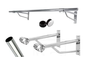 CompleteShopfittings Super Heavy Duty Chrome Plated Wall Mounted Garment Clothes Rail Hanging Shop Display Tubing Rack 32mm Diameter of Pole -3ft Long Pole +2 Brackets+2 Plastic end Caps