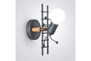 Mengjay Applique da Parete Nero, Lampada Stile Creativo Contemporaneo e Retrò per Comodino Camera da Letto per Bambini