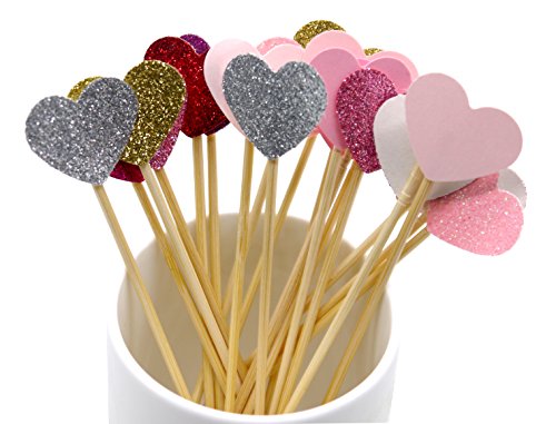 PuTwo Kuchen Toppers 20 Zählungen Handmade Peach Herz Hochzeit Dekoration Party Supplies Cupcake Toppers- Rosa Herz - 3