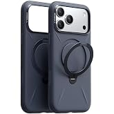 Torras Apple iPhone 17 Pro Max ile Uyumlu O Stand Spin Silicone Serisi MagSafe Kılıf, Lacivert