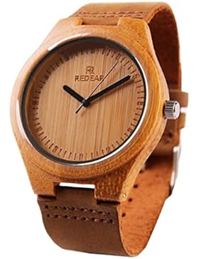 ACMEDE Damen Holzuhr Armbanduhr Analog Quarz Holzarmbanduhr Damenuhr Lederarmband Braun