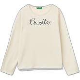 United Colors of Benetton &Ouml;n&uuml; Pullu Logo İşlemeli Bisiklet Yaka Uzun Kollu T-Shirt Kız &Ccedil;ocuk T-Shirt