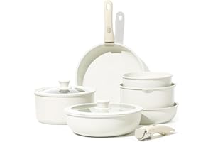 CAROTE Zestaw 10 nieprzywierających garnków i patelni, zdejmowany uchwyt, zestaw garnków indukcyjnych, zestaw naczyń kuchennych ze zdejmowanym uchwytem, naczynia do kampera, bezpieczne w piekarniku