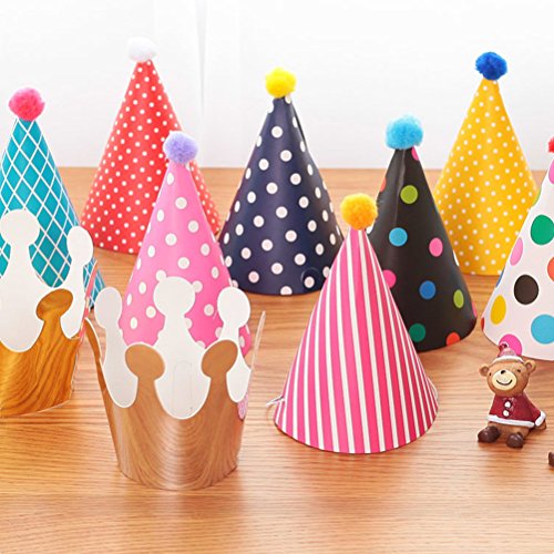 NUOLUX Partyhüte Geburtstag,Kuchen Geburtstag Party Kegel Hüte mit Pom Poms,11pcs - 2
