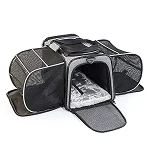 Objoy Airline-Approved Pet Dog Cat Soft-Sided Carrier 2 Side Expendable Collapsible Cat Carrier Travel Outdoor Use for Small Animal Cat Puppy