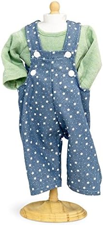 Boy Dolls Clothes - Blue Star Patterned Dungarees With Green Top. Fits 16 inch to 18 inch Dolls (42-46cm): Dolls Cloths 18 inch
