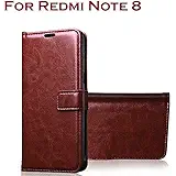 Bracevor Flip Cover for Xiaomi Redmi Note 8 - Executive Brown | Leather Finish | Foldable Stand Case | Wallet Card Slots