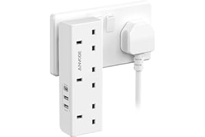 3 Way Plug Adapter with USB, ANVODE Multi Plug Sockets Adaptor with 3 USB (1 Type C), 13A UK 3 Pin Wall Power Extender for Home, Office, Kitchen (White)