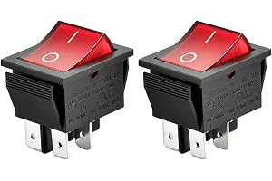 Heschen på-av-vippströmbrytare, DPDT, 4 slutpunkter, 16 A 250 VAC, röd lysande, 2 stycken