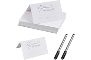 QINGZY 50 Stück Tischkarten Schön Dass du da bist, 85x55mm Platzkarten zum Selbstbeschriften mit 2 Stiften, Tischdekoration Namenskarten zum Selbst, Namensschilder für Hochzeit Konfirmation Geburtstag