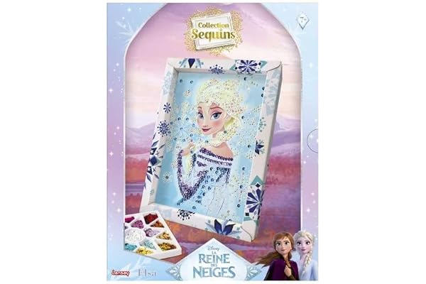 Lansay - Collection Sequins : Elsa, Reine des Neiges - Activités Manuelles pour Enfants Dès 7 Ans - Créez Un Tableau Étincelant avec des Sequins - Kit Création Tableau Frozen - Loisirs Créatifs