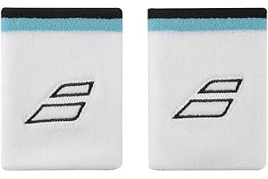 Babolat, Poignet en Eponge Modèle Logo Jumbo Wristband, Taille Unique, Couleur Blanc/Noir, Absorption Rapide de la Transpiration, Largeur 10,5 cm, Serre Poignet pour Gym Tennis Badminton Padel