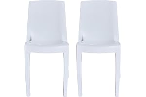 4 FRONT FURNITURE 2 x Chairs White Gloss, Stackable, Recyclable, Strong, Made in UK, Durable, Stylish, Comfortable, UV Resistant | Kitchen, Living, Dining, Office, Outdoor, Café, Restaurant, College, Hotel, Event