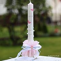 Personalisierte Kommunionkerze Konfirmationkerze Taufkerze Kerze zur Kommunion Konfirmation 40x4 cm mit Tropfschutz Kerzenrock individuell handgefertigt binnbonn