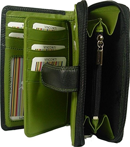 New ladies Visconti Colorado soft leather two tone black/lime green purse wallet Style CD22