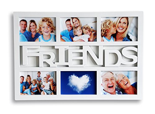levandeo Bilderrahmen inklusiv Schrauben - Weiß mit Schriftzug FRIENDS 6 Fotos Fotogalerie Collage Fotocollage Fotorahmen Bildergalerie