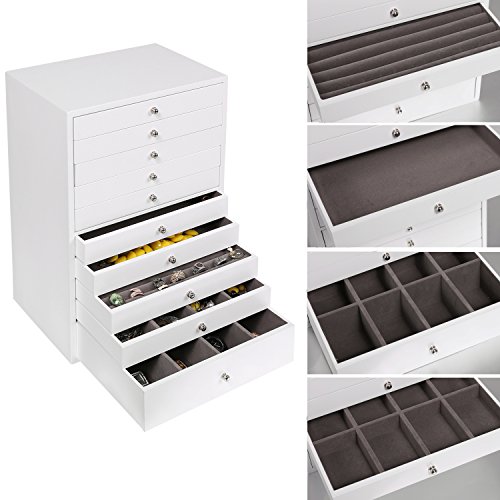 Homdox Schmuckschatullen Schmuckkästchen Uhrenkoffer Schmucklade 10 Schichten mit Schubladen Weiss - 4