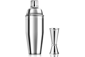 Shaker à Cocktail 750 ml Verre Doseur 25/50 ml Lignes de Mesure Interne, Anfly Set de Cocktail en Acier inoxydable, Accessoires de Bar Cocktail Shaker Kit avec Jigger Style Japonais