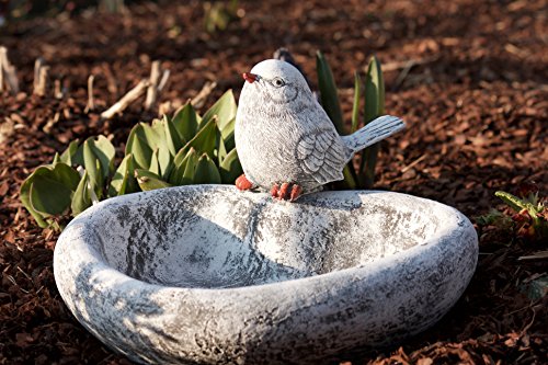 Vogeltränke Herz mit Steinfigur Vogel, Garten Deko, massiver Steinguss, frostfest bis -30°C - 6