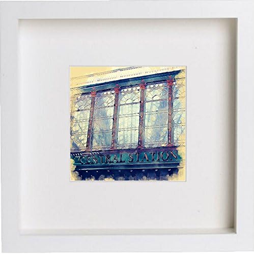 Home Decor Wall Art Watercolour Print of Glasgow Hielanman Umbrella with Contemporary White Frame 23x23cm 47