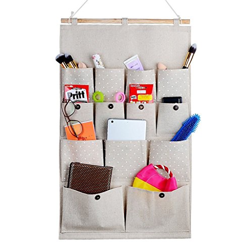 KAMIERFA Leinentuch 13 Taschen Wand Tuer Schrank Haengen Aufbewahrungstasche Weiss Tropfen - 3