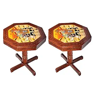 Hindoro Handcrafted And Handpainted Wooden Stool Cum Side Table - 15 Inch