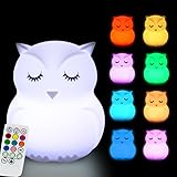 Glinrui Grande Veilleuse Hibou - Lampe de chambre à coucher, Lampe d'ambiance, Lampe de chevet en silicone 9 couleurs pour en