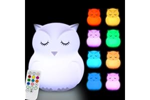 Glinrui Grande Luz de noche Búho Luz nocturna para niños, 9 variaciones de color Lámpara de Decoración - Resistente a Rotura, Cuidado Ojos, Brillo y Color Ajustable, Configuracion de hora -Grande