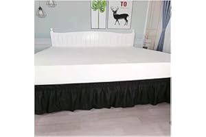 AQIGR Mantovana Gonne Elastico Polvere Increspature Intorno Letto Wrap Singolo/Matrimoniali/Una Piazza e Mezzo Gonna da letto Tre Lati Tessuto Balze - Lunghezza 38 cm ( Color : Black , Size : 150x200+38cm )