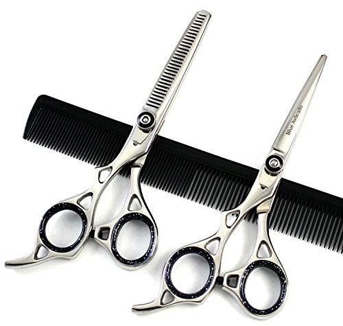 Blue Avocado ST-0042 Professional Left-Handed Barber Hairdressing Cutting Scissors and Thinning Scissors Set 6 Inch (15.24cm)