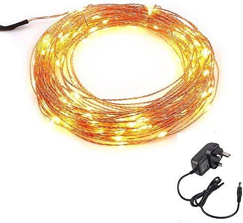 [100 LED 33 Feet ] Waterproof Copper Wire Lights, Power Adapter Included, Fairy Starry String Lights, 5 V, Portable, for Gardens, Homes, Dancing,Wedding, Party, Party, Magical Lighting Decor for Indoor, Bedroom Window, Outdoor Blossom String Lights (Warm White)