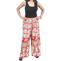 Mogul Interior Womens yoga pajamas Pants Orange Elephants Print High Waist Harem Palazzo