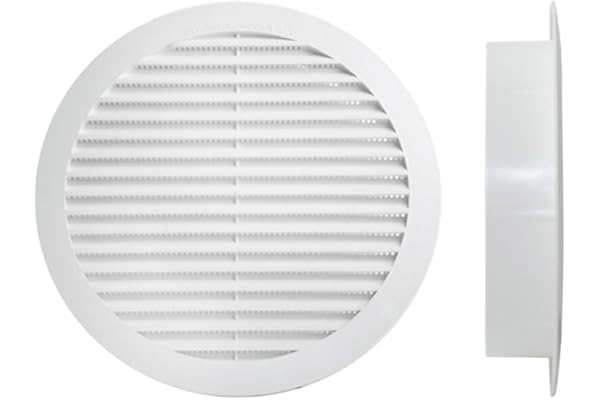 A2ZWORLD Grille de ventilation ronde, grille d'aération en plastique, grille d'éjection d'air, équipée de moustiquaire, couleur blanche, fabriquée en Italie (Ø160 mm H30 mm trou 140 mm)