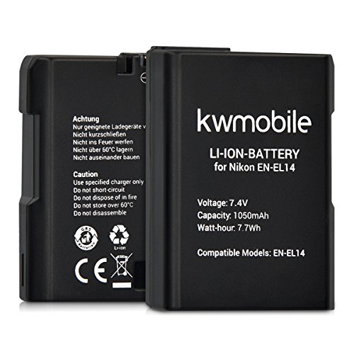 kwmobile batterie d appareil photo digitale pour Nikon EN-EL14 Lithium-ion Nikon D3100 D3200 D3300 D5100 D5200 D5300 et Coolpix P7800 P7700