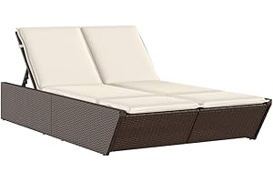 vidaXL Chaise Longue Double avec Coussins Marron résine tressée, lit de Bronzage, Chaise Longue inclinable, lit de Jour d'extérieur