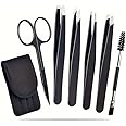 6PCS Professional Eyebrow Tweezers Set for Women and Men, Premium Stainless Steel Tweezer Kit, Best Tweezers Precision for Ingrown Hair, Facial Hair, Eyebrows Plucking