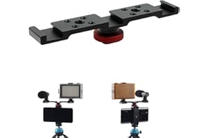 DUOZOANZ Dual Kamera Blitzschiene Light Bracket - Blitzhalterung Blitz Halterung Blitzschuh mit 1/4 3/8 Zoll Schraubenlöcher für LED Licht Stativ Blitzlicht Blitzlichtmikrofon DSLR,Schwarz