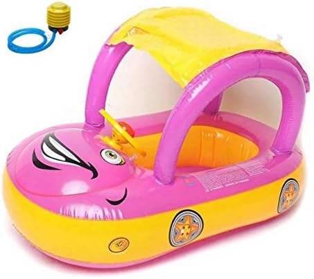 Inflatable Baby Float Seat Boat Beach Car Sun Shade Water Swimming Pool Canopy ( Purple+Yellow ) + A Plastic Foot Air Pump Inflator