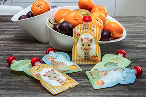 SQUIZ – 3er Pack wiederverwendbare Quetschbeutel 90ml „Sophie la Girafe“ Made in Switzerland, garantiert BPA, PVC und Phthalate-frei - 5