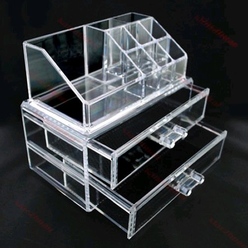 New Cosmetic Jewellery Rack Makeup Organizer Box Case Clear 2 Storage Drawers