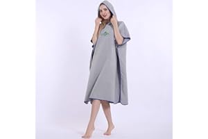 Retrok Poncho de surf de microfibra de gran tamaño, 110 x 90 cm, de secado rápido, ultraligero, con capucha, para cambiar de ropa, playa, para adultos, adolescentes, lavable a máquina (gris)