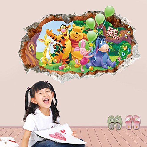 Oulique ® 3D Aufkleber Winnie the Pooh im Wanddurchbruch Loch für das Kinderzimmer - 3